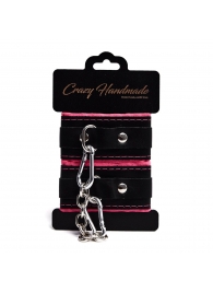 Черно-розовые скругленные наручники с мягкой подкладкой - Crazy Handmade - купить с доставкой в Новокуйбышевске