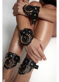 Черные кожаные оковы с резными узорами и клепками - Crazy Handmade - купить с доставкой в Новокуйбышевске