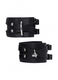 Черные кожаные оковы с двумя перекрёстными ремешками - Pecado - купить с доставкой в Новокуйбышевске