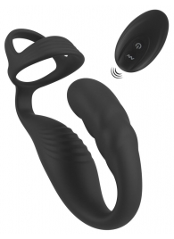 Черное эрекционное кольцо со стимуляцией промежности и анальной пробкой Cock Ring with RC Prostate Plug - Orion - в Новокуйбышевске купить с доставкой