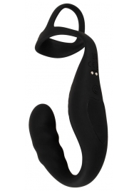 Черное эрекционное кольцо со стимуляцией промежности и анальной пробкой Cock Ring with RC Prostate Plug - Orion - в Новокуйбышевске купить с доставкой