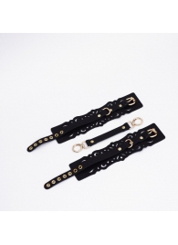 Черный кожаные оковы с узорами и золотистой фурнитурой - Crazy Handmade - купить с доставкой в Новокуйбышевске