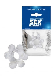 Прозрачное эрекционное кольцо с 6 стимулирующими шариками - Sex Expert - в Новокуйбышевске купить с доставкой