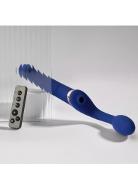 Синий безремневой страпон Multi Orgasm Bendable Strap-On size L с клиторальной стимуляцией - Strap-on-me - купить с доставкой в Новокуйбышевске