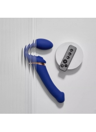 Синий безремневой страпон Multi Orgasm Bendable Strap-On size L с клиторальной стимуляцией - Strap-on-me - купить с доставкой в Новокуйбышевске