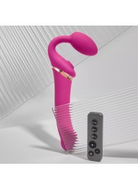 Ярко-розовый безремневой страпон Multi Orgasm Bendable Strap-On size L с клиторальной стимуляцией - Strap-on-me - купить с доставкой в Новокуйбышевске
