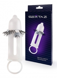 Эластичная насадка на пенис с подхватом мошонки и стимулирующими «ресничками» - Sextaz - в Новокуйбышевске купить с доставкой