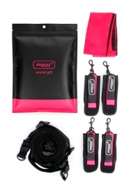 Черно-розовый эротический набор: фиксатор, оковы, наручники, повязка - Erokay - купить с доставкой в Новокуйбышевске