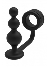 Черное эрекционное кольцо с анальной елочкой Cockring With Beaded Anal Plug - Dream Toys - в Новокуйбышевске купить с доставкой