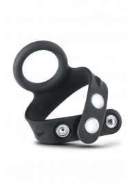 Черное эрекционное кольцо с подхватом мошонки на кнопках VS6 - Blush Novelties - в Новокуйбышевске купить с доставкой