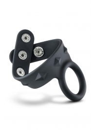 Черное эрекционное кольцо с подхватом мошонки на кнопках VS6 - Blush Novelties - в Новокуйбышевске купить с доставкой