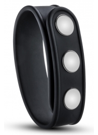 Черное эрекционное кольцо на кнопках - Blush Novelties - в Новокуйбышевске купить с доставкой