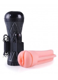 Телесный мастурбатор-вагина в черной колбе с вибрацией - Boys of Toys - в Новокуйбышевске купить с доставкой