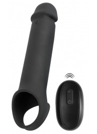 Черная вибронасадка для пениса с хомутом для мошонки и пультом ДУ Remote Controlled Penis Extension - Orion - в Новокуйбышевске купить с доставкой