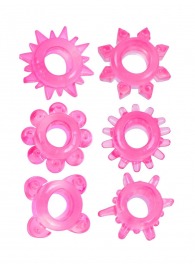 Набор из 6 розовых эрекционных колец с различным рельефом - Erowoman-Eroman - в Новокуйбышевске купить с доставкой