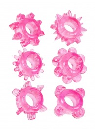 Набор из 6 розовых эрекционных колец с различным рельефом - Erowoman-Eroman - в Новокуйбышевске купить с доставкой