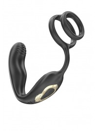 Черная анальная пробка с вращением и эрекционными кольцами - Ibiza - в Новокуйбышевске купить с доставкой