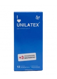 Классические презервативы Unilatex Natural Plain - 12 шт. + 3 шт. в подарок - Unilatex - купить с доставкой в Новокуйбышевске