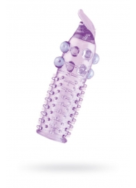 Гелевая фиолетовая насадка с шариками, шипами и усиком - 11 см. - Toyfa Basic - в Новокуйбышевске купить с доставкой