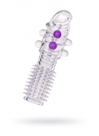 Гелевая прозрачная насадка с шариками и шипами - 14 см. - Toyfa Basic - в Новокуйбышевске купить с доставкой