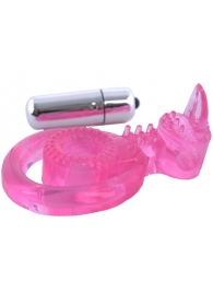 Розовая вибронасадка со стимулятор клитора   Язычок - Toyfa Basic - в Новокуйбышевске купить с доставкой