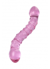 Двусторонний розовый фаллос  с рёбрами и точками - 19,5 см. - Sexus