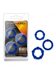 Набор из 3 синих эрекционных колец Stay Hard Beaded Cockrings - Blush Novelties - в Новокуйбышевске купить с доставкой