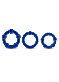 Набор из 3 синих эрекционных колец Stay Hard Beaded Cockrings - Blush Novelties - в Новокуйбышевске купить с доставкой