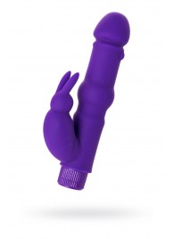 Фиолетовый вибратор с утолщением посередине и клиторальным зайчиком - 18 см. - A-toys