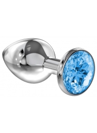 Большая серебристая анальная пробка Diamond Light blue Sparkle Large с голубым кристаллом - 8 см. - Lola Games - купить с доставкой в Новокуйбышевске