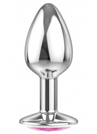 Малая серебристая анальная пробка Diamond Pink Sparkle Small с розовым кристаллом - 7 см. - Lola Games - купить с доставкой в Новокуйбышевске