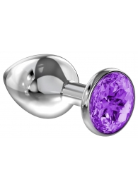 Большая серебристая анальная пробка Diamond Purple Sparkle Large с фиолетовым кристаллом - 8 см. - Lola Games - купить с доставкой в Новокуйбышевске