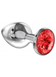 Большая серебристая анальная пробка Diamond Red Sparkle Large с красным кристаллом - 8 см. - Lola Games - купить с доставкой в Новокуйбышевске