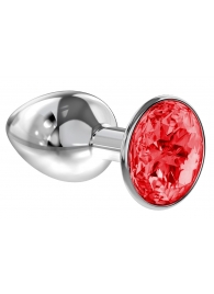 Малая серебристая анальная пробка Diamond Red Sparkle Small с красным кристаллом - 7 см. - Lola Games - купить с доставкой в Новокуйбышевске