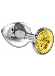 Большая серебристая анальная пробка Diamond Yellow Sparkle Large с жёлтым кристаллом - 8 см. - Lola Games - купить с доставкой в Новокуйбышевске