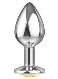 Малая серебристая анальная пробка Diamond Yellow Sparkle Small с жёлтым кристаллом - 7 см. - Lola Games - купить с доставкой в Новокуйбышевске