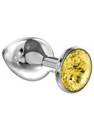 Малая серебристая анальная пробка Diamond Yellow Sparkle Small с жёлтым кристаллом - 7 см. - Lola Games - купить с доставкой в Новокуйбышевске