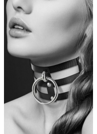 Чёрный тройной чокер с большим кольцом - Bijoux Pour Toi - купить с доставкой в Новокуйбышевске