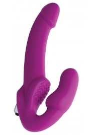 Ярко-розовый безремневой вибрострапон Evoke Vibrating Strapless Silicone Strap-on Dildo - XR Brands - купить с доставкой в Новокуйбышевске