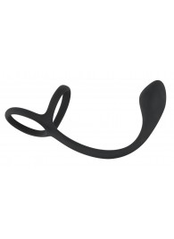 Эрекционное кольцо с утяжкой на мошонку и анальным плаг Black Velvets - Orion - в Новокуйбышевске купить с доставкой