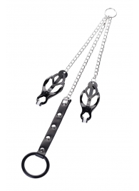 Черно-серебристые зажимы для сосков с кольцом для пениса TOYFA Metal - ToyFa - купить с доставкой в Новокуйбышевске