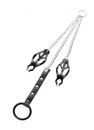 Черно-серебристые зажимы для сосков с кольцом для пениса TOYFA Metal - ToyFa - купить с доставкой в Новокуйбышевске