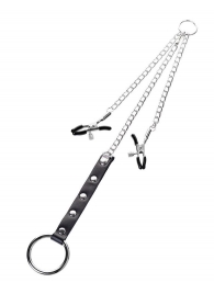 Серебристо-чёрные зажимы для сосков с кольцом для пениса TOYFA Metal - ToyFa - купить с доставкой в Новокуйбышевске