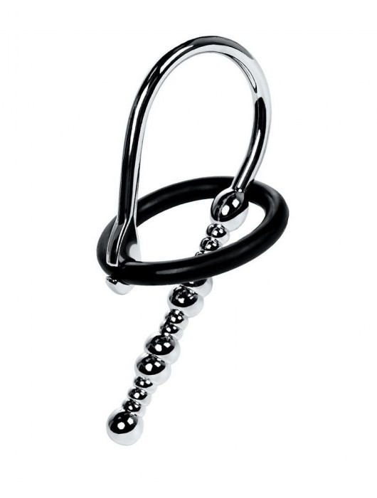 Серебристый уретральный плаг-бусины TOYFA Metal с мягким фиксириющим кольцом - ToyFa - купить с доставкой в Новокуйбышевске