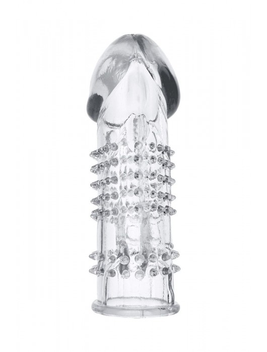 Прозрачная гелевая насадка с шипами и клиторальным отростком - 13 см. - Toyfa Basic - в Новокуйбышевске купить с доставкой