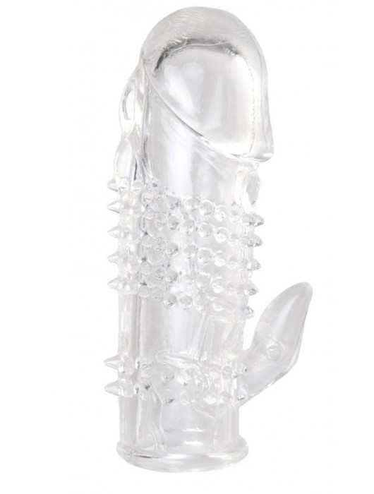 Прозрачная гелевая насадка с шипами и клиторальным отростком - 13 см. - Toyfa Basic - в Новокуйбышевске купить с доставкой