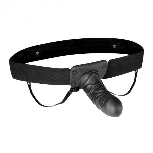 Чёрный полый страпон с вибрацией Unisex Vibrating Hollow Strap-On - 14 см. - Lux Fetish - купить с доставкой в Новокуйбышевске