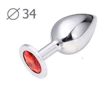 Коническая серебристая анальная втулка с красным кристаллом - 8,2 см. - Anal Jewelry Plug - купить с доставкой в Новокуйбышевске