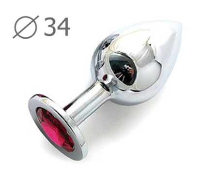 Коническая серебристая анальная втулка с малиновым кристаллом - 8,2 см. - Anal Jewelry Plug - купить с доставкой в Новокуйбышевске