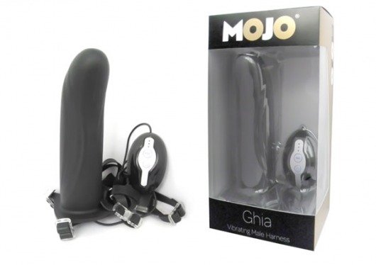Черный страпон с вибратором Mojo Ghia - Seven Creations - купить с доставкой в Новокуйбышевске